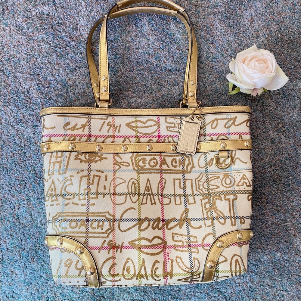 Coach graffiti heritage tattersall shoulder bag